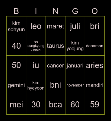 v o z o é Bingo Card