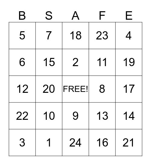 FALL AWARENESS Bingo Card