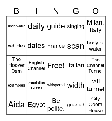 An Afternoon at the Opera & Engineering Projects Bingo Card