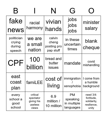 SG elections Bingo Card