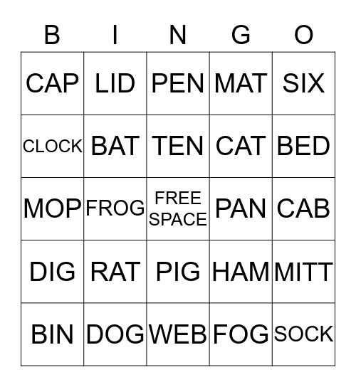 Short Vowel Bingo Card