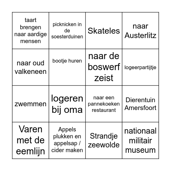 VAKANTIE BINGO Card