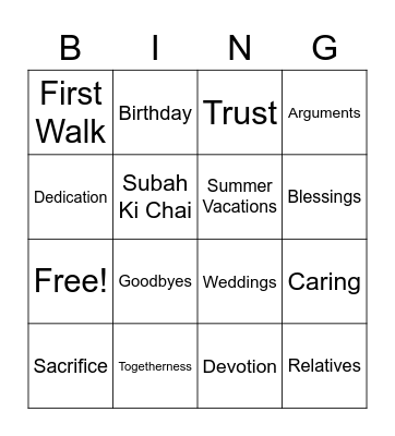 Family Bingo Card