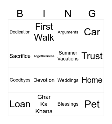Family Bingo Card