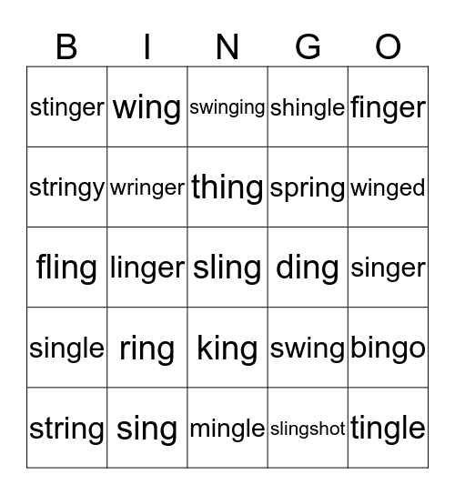 -ing sound chunk Bingo Card