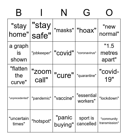 Coronavirus bingo! Bingo Card