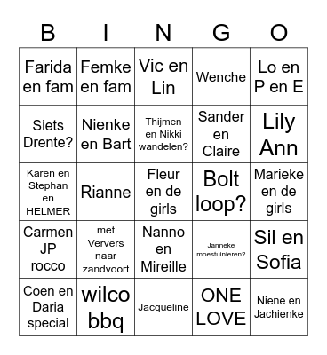 Friends en fam Bingo Card