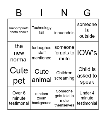 Zoom Bingo Card