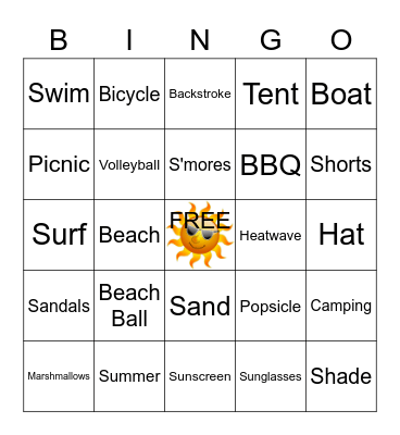 Summer Fun Bingo Card