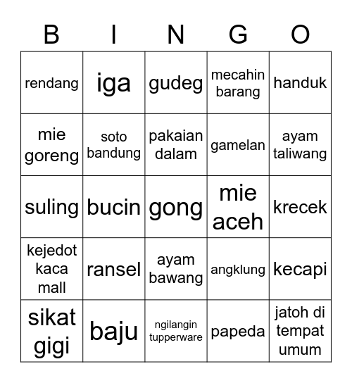 BINGO DAFFA Bingo Card