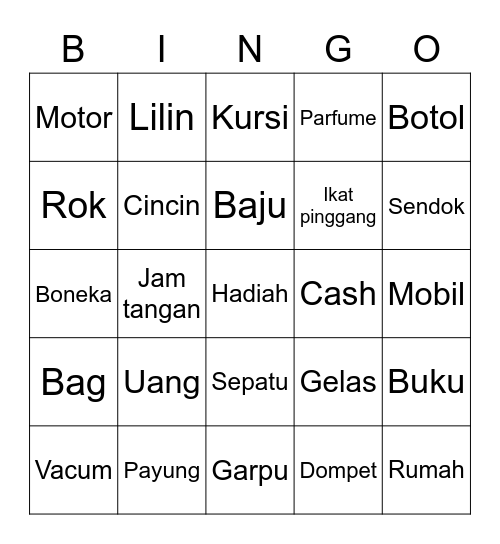 Kasih family Bingo Card