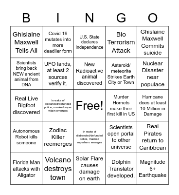 July Apocalypse Bingo Card
