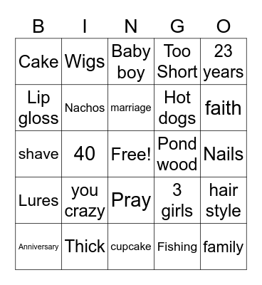 Joe & Shan 21st Anniversary Bingo Card