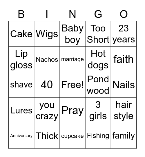 Joe & Shan 21st Anniversary Bingo Card