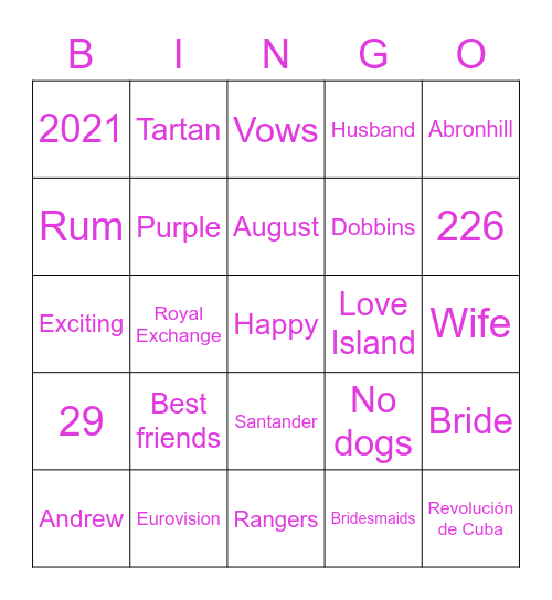 Ann's Hen BINGO Card