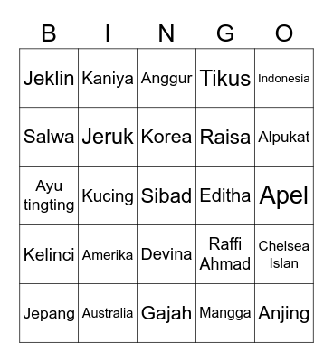 Bingo nya Editha Bingo Card