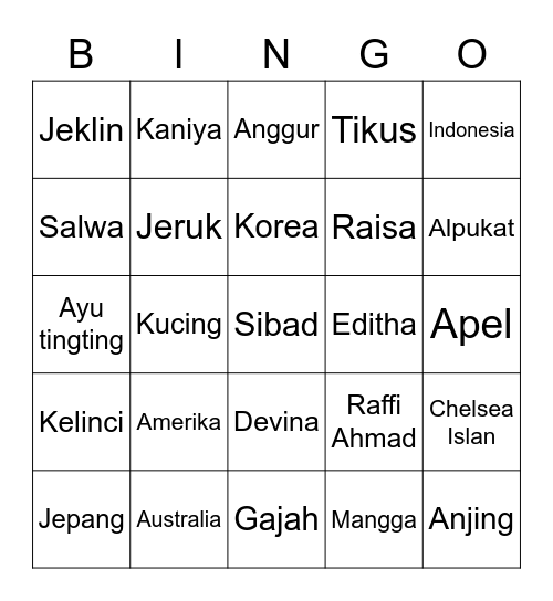 Bingo nya Editha Bingo Card