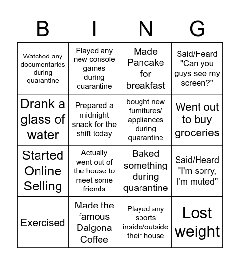 WFH/Online Bingo (Night) Bingo Card