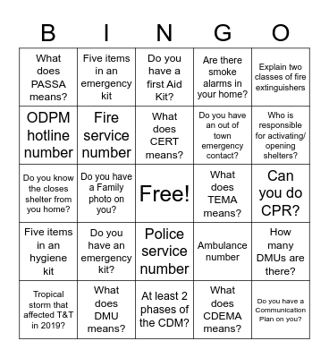 Disaster Bingo Habitat for Humanity Bingo Card