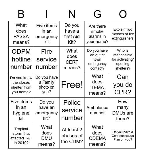 Disaster Bingo Habitat for Humanity Bingo Card