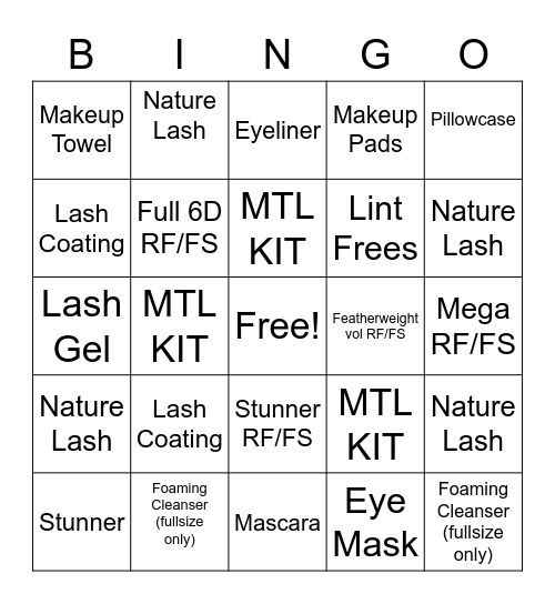 July Lash Retail/Upgrade Bingo! Bingo Card