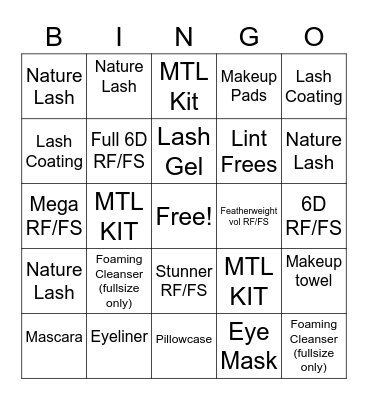 July Lash Retail/Upgrade Bingo! Bingo Card