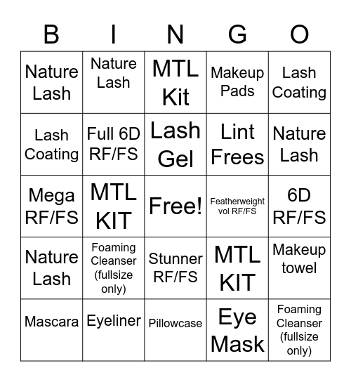 July Lash Retail/Upgrade Bingo! Bingo Card