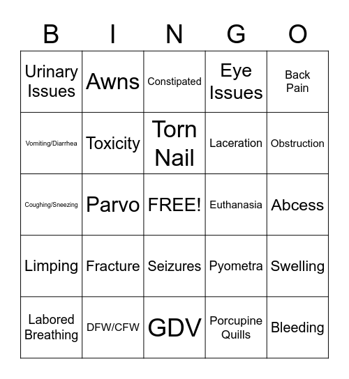 On Call Bingo Card