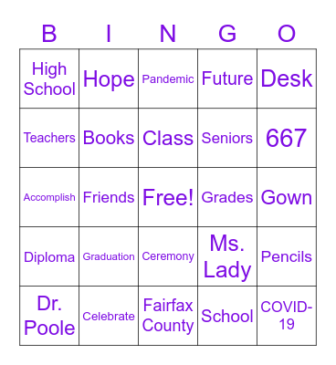 Madeleine's Virtual Graduation Bingo Card