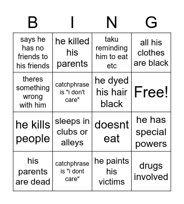 Towa emo level Bingo Card
