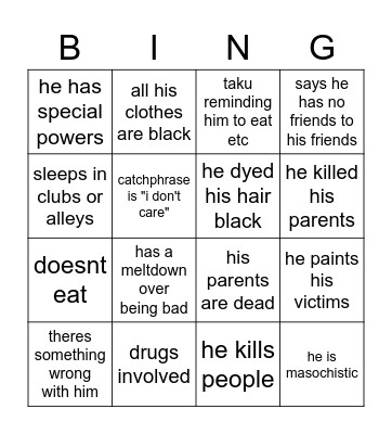 Towa emo level Bingo Card