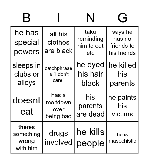 Towa emo level Bingo Card