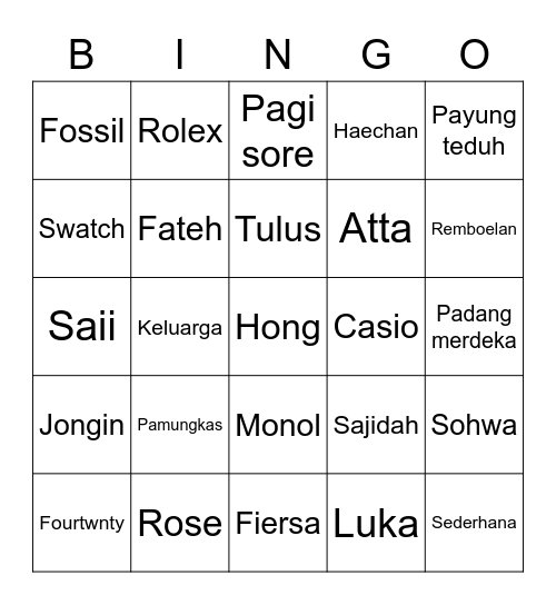 Stream Candy Bingo Card