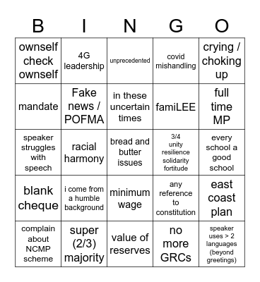 GE Bingo Card