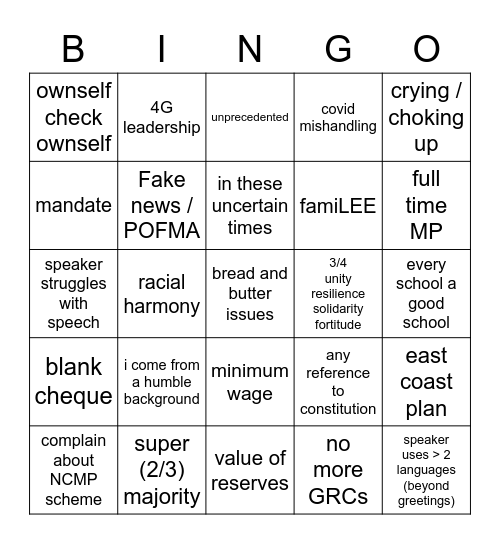 GE Bingo Card