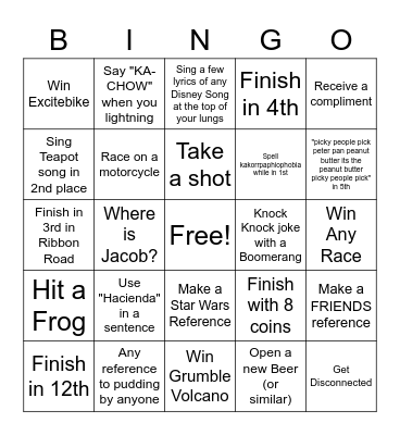 'Merica MarioKart Weekend Races Bingo Card