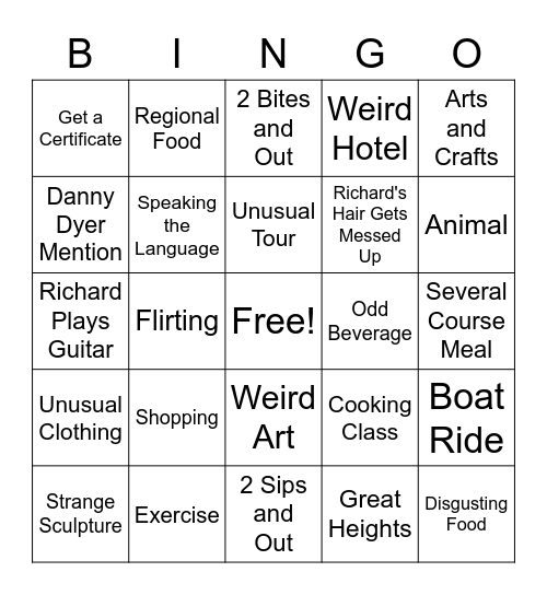 Travel Man Bingo Card