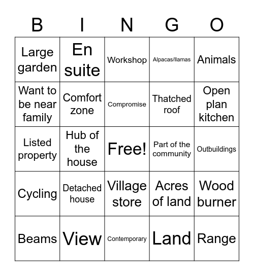 Escape to the Country Bingo Card