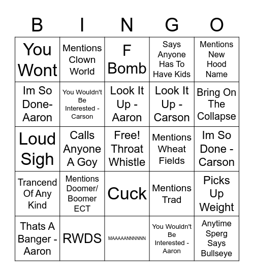 SoyBoy Bingo Card