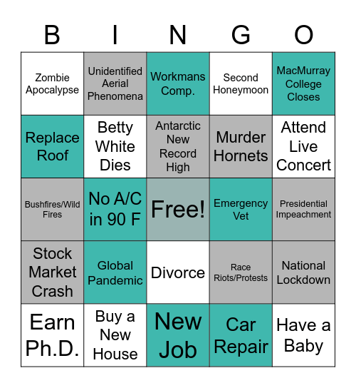 3 Year Wedding Anniversary Bingo Card