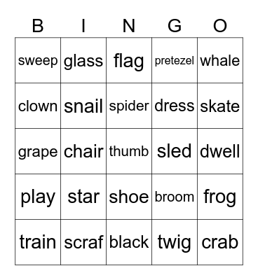 Two Letter Blends Bingo Card