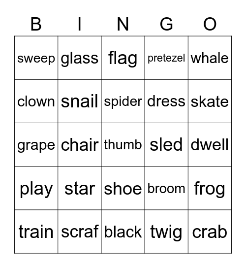 Two Letter Blends Bingo Card