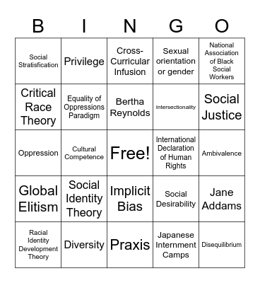 Social Justice Bingo Card