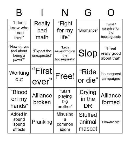BB16 Bingo Card