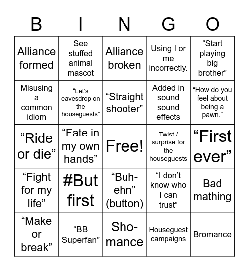 BB16 Bingo Card