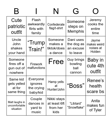 Underhill 4th of July Bingo Card