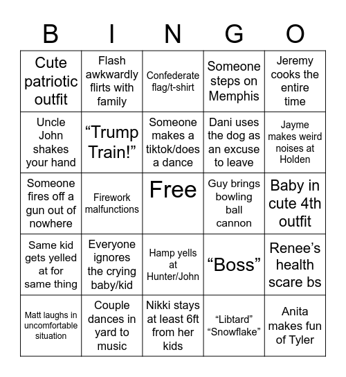 Underhill 4th of July Bingo Card