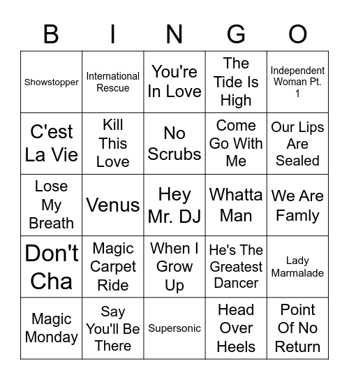 Girl Groups Bingo Card