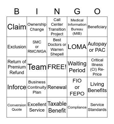 Service Star Bingo  Bingo Card