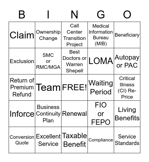 Service Star Bingo  Bingo Card